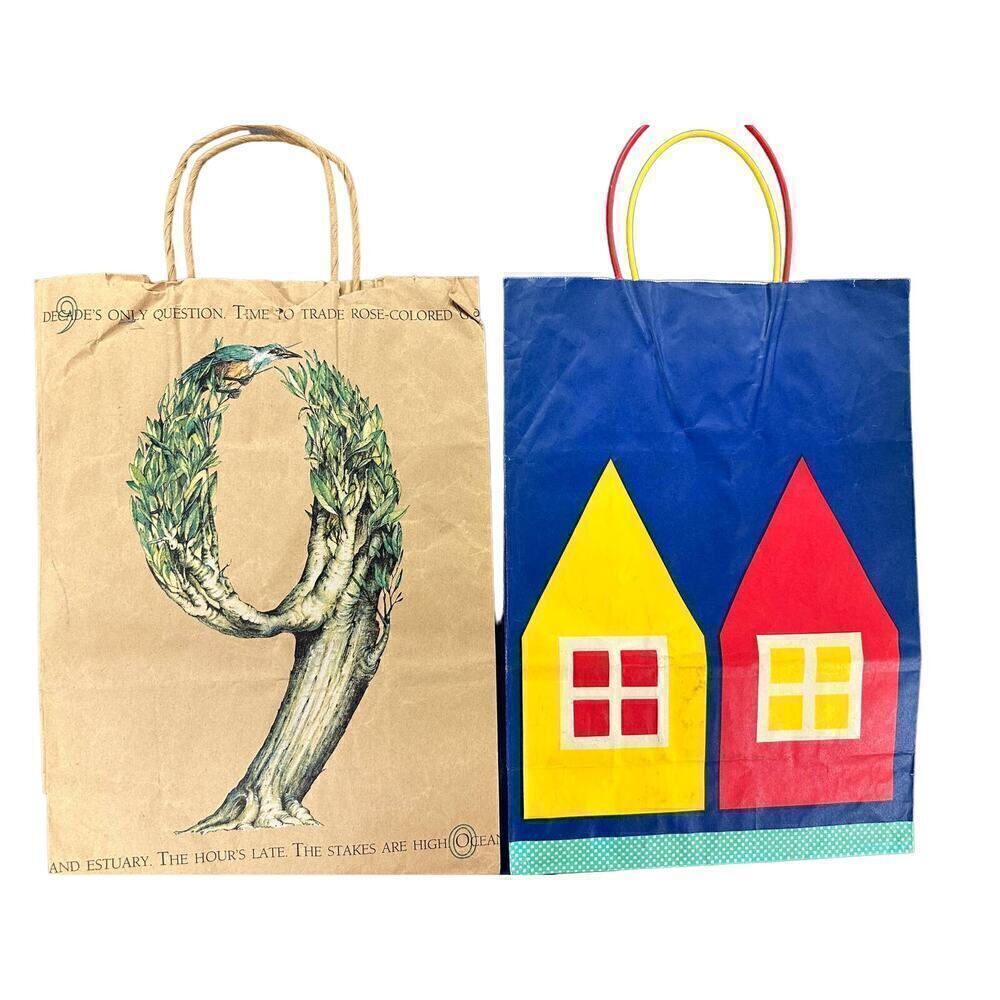 2 VTG Bloomingdales Paper Bags Josef Sumichrast Earth Day 1990 & Houses 1987